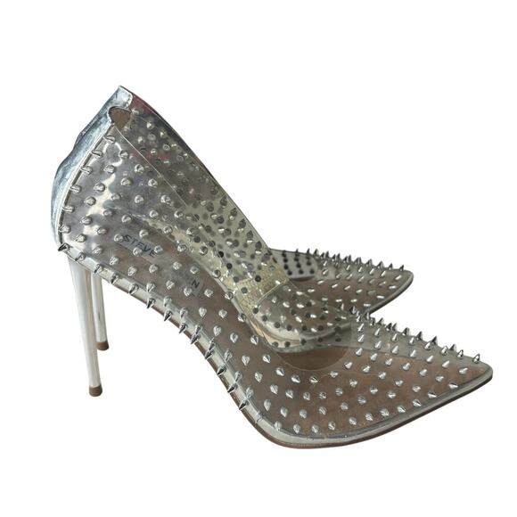 Steve Madden Vala Spiked Pumps Silver / Clear Size 8.5 - Picture 4 of 7